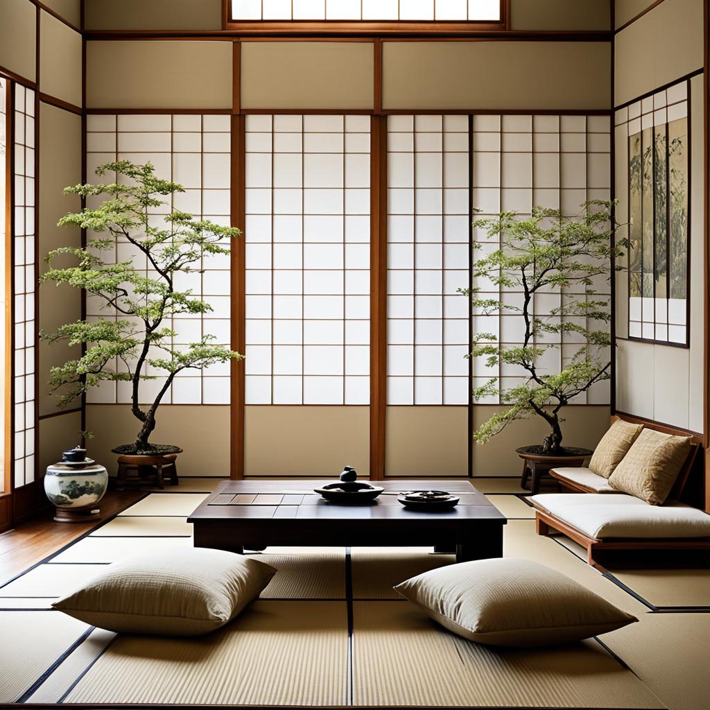 tatami mats and shoji screens in a Japanese living room