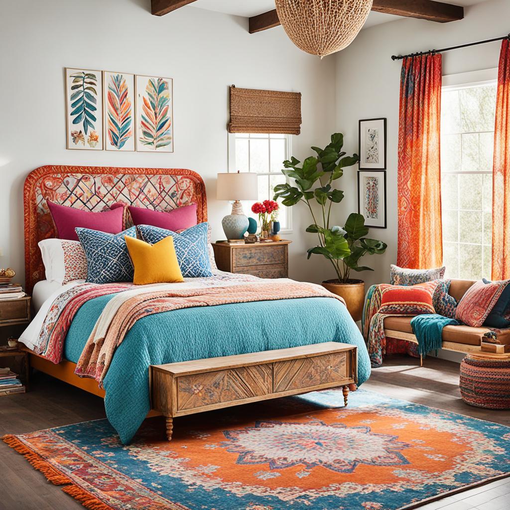 mixing patterns in boho bedroom design